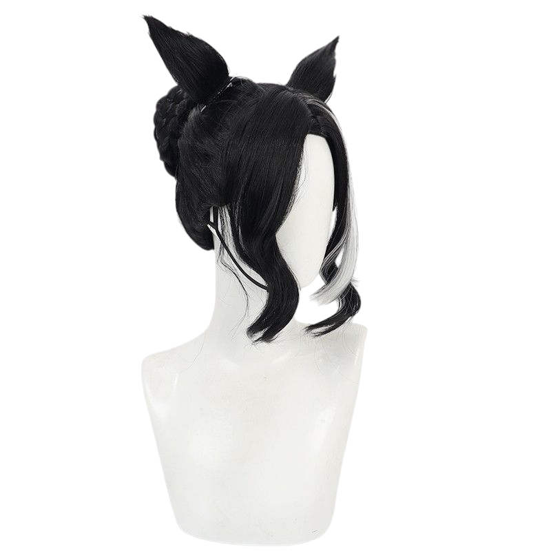 Beige Uma Musume Mejiro Lamune Cosplay Wig - Black Hair with Horse Ears and Tail