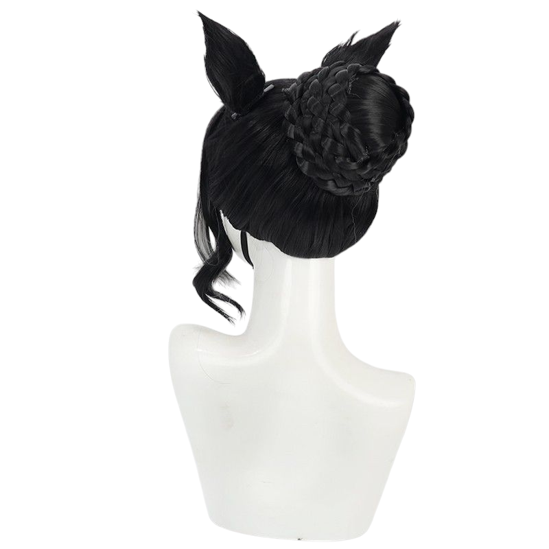Beige Uma Musume Mejiro Lamune Cosplay Wig - Black Hair with Horse Ears and Tail