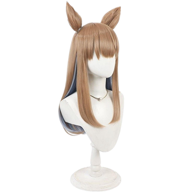 Light Gray Uma Musume Mejiro Ryan Cosplay Wig - Brown with Highlighted Tail