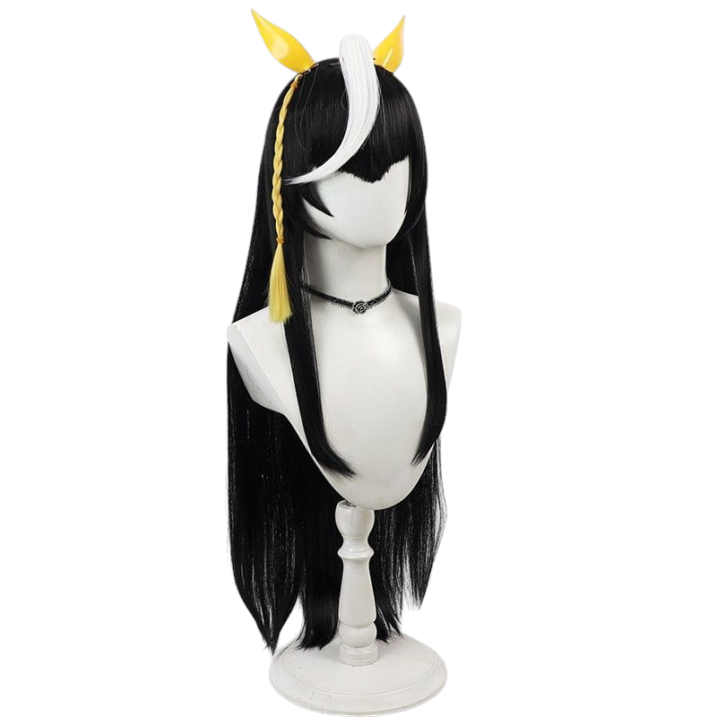 Black Uma Musume Kinshin no Hikari Cosplay Wig - White Split Strands with Clip