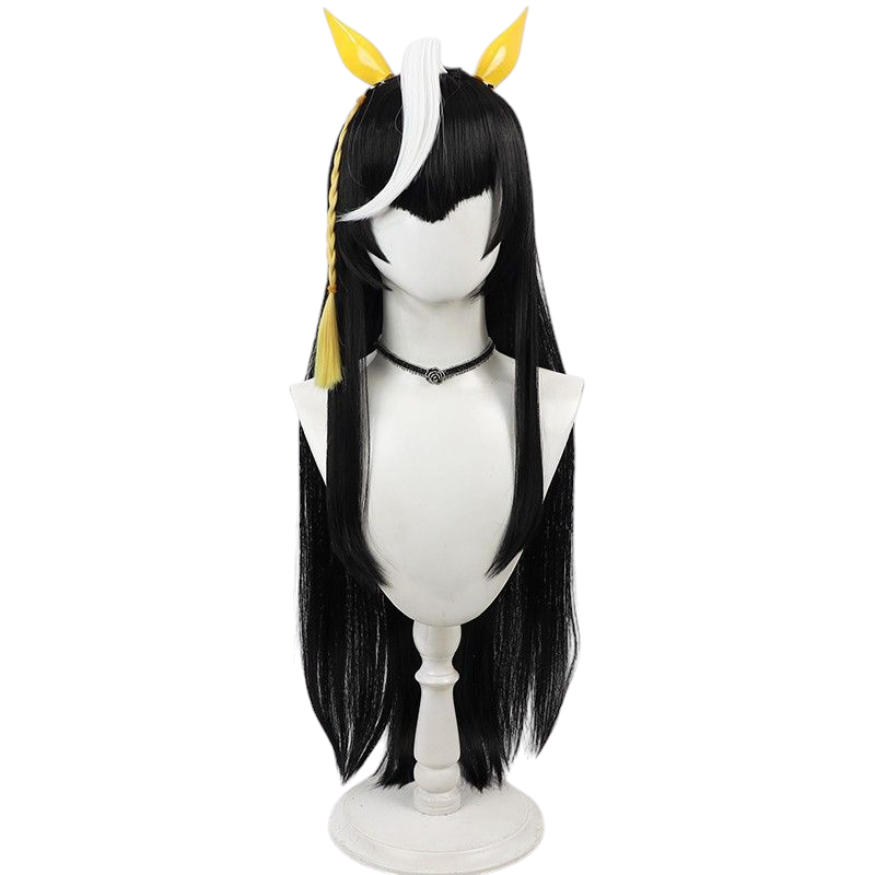Black Uma Musume Kinshin no Hikari Cosplay Wig - White Split Strands with Clip