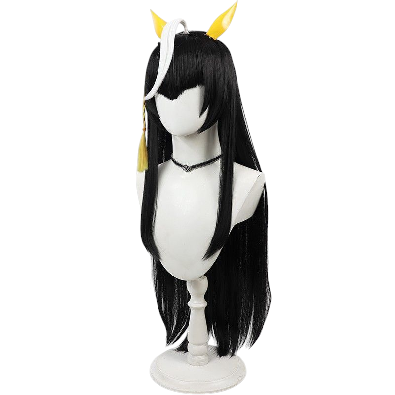 Black Uma Musume Kinshin no Hikari Cosplay Wig - White Split Strands with Clip