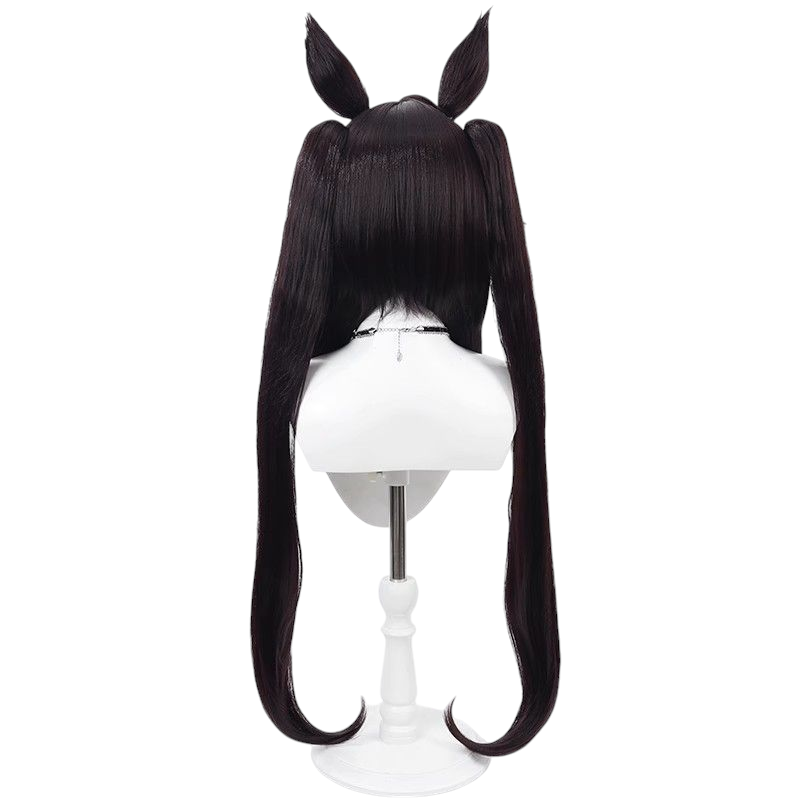 Dark Slate Gray Uma Musume Strong Impact Cosplay Wig - Deep Brown with Ears and Twin Tails