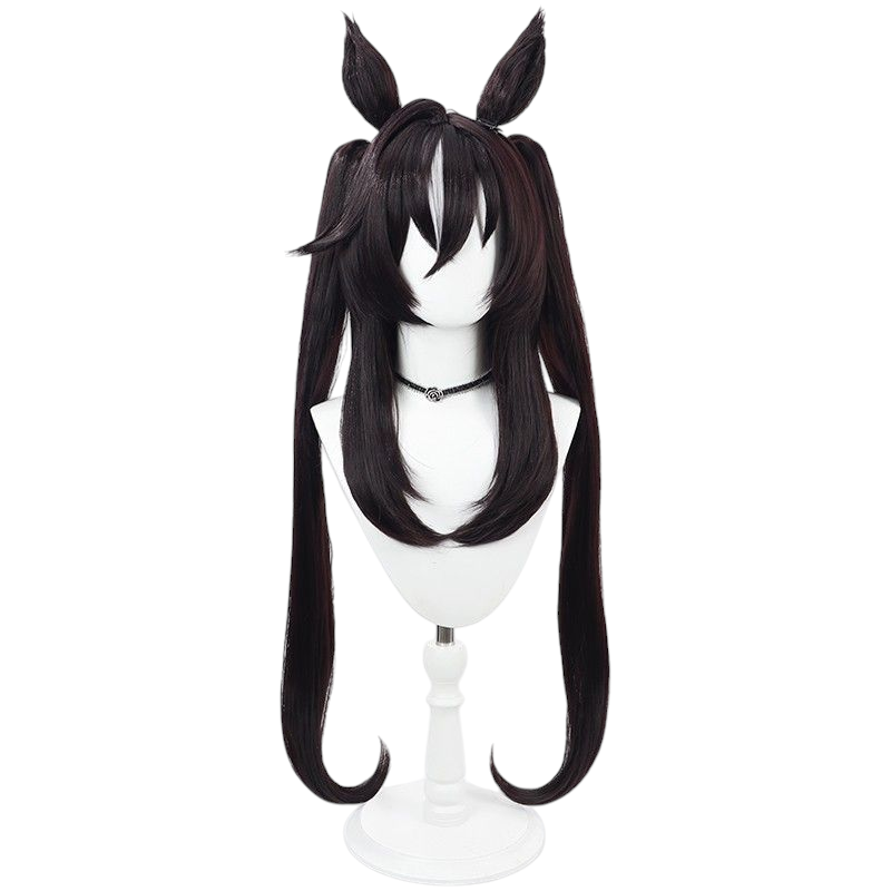 Dark Slate Gray Uma Musume Strong Impact Cosplay Wig - Deep Brown with Ears and Twin Tails