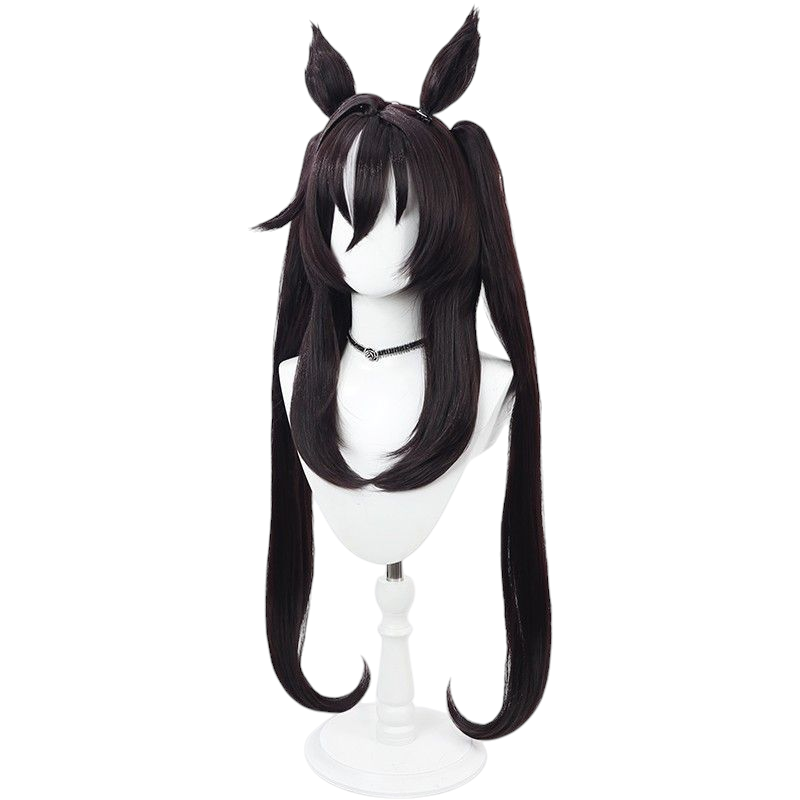 Dark Slate Gray Uma Musume Strong Impact Cosplay Wig - Deep Brown with Ears and Twin Tails