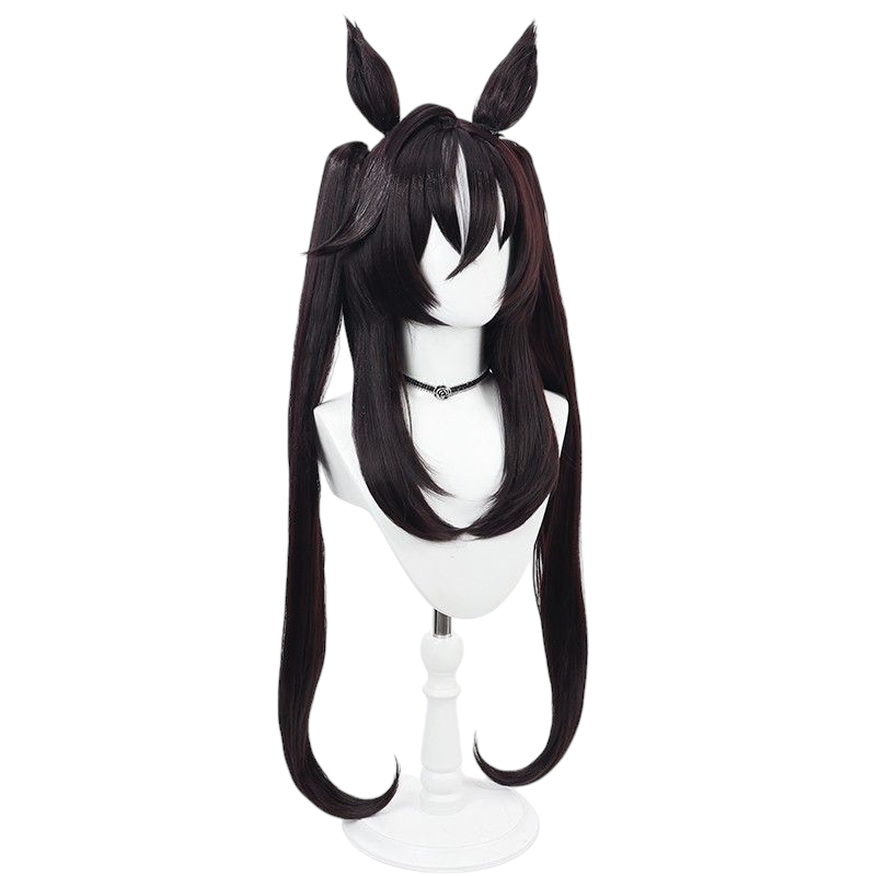 Uma Musume Strong Impact Cosplay Wig - Deep Brown with Ears and Twin Tails - FEVERCOS