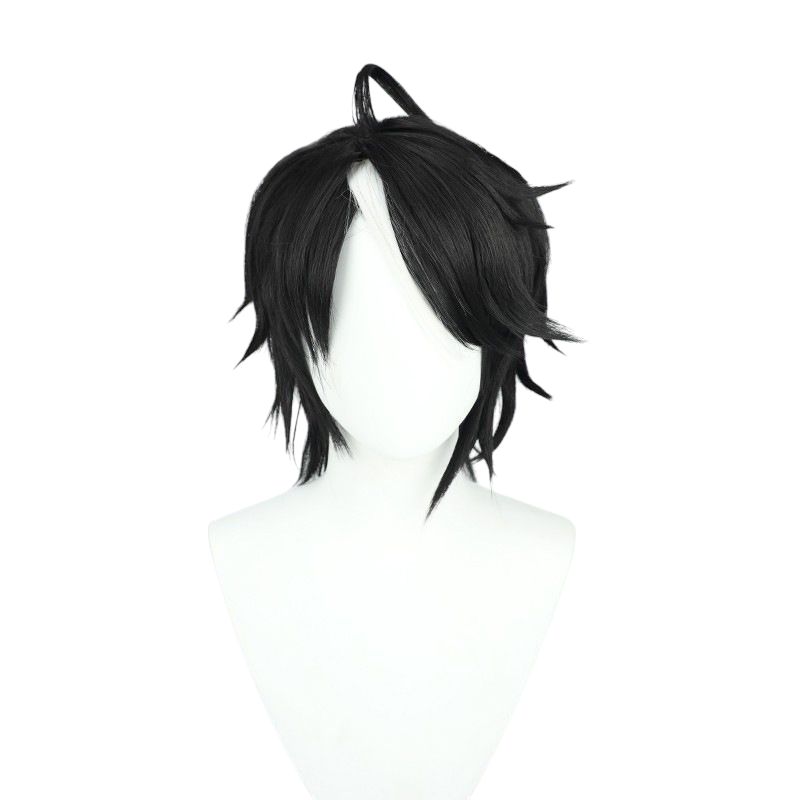 Dark Slate Gray Uma Musume Fuji Kitashirakaba Cosplay Wig - Black Short with Ears and Ponytail