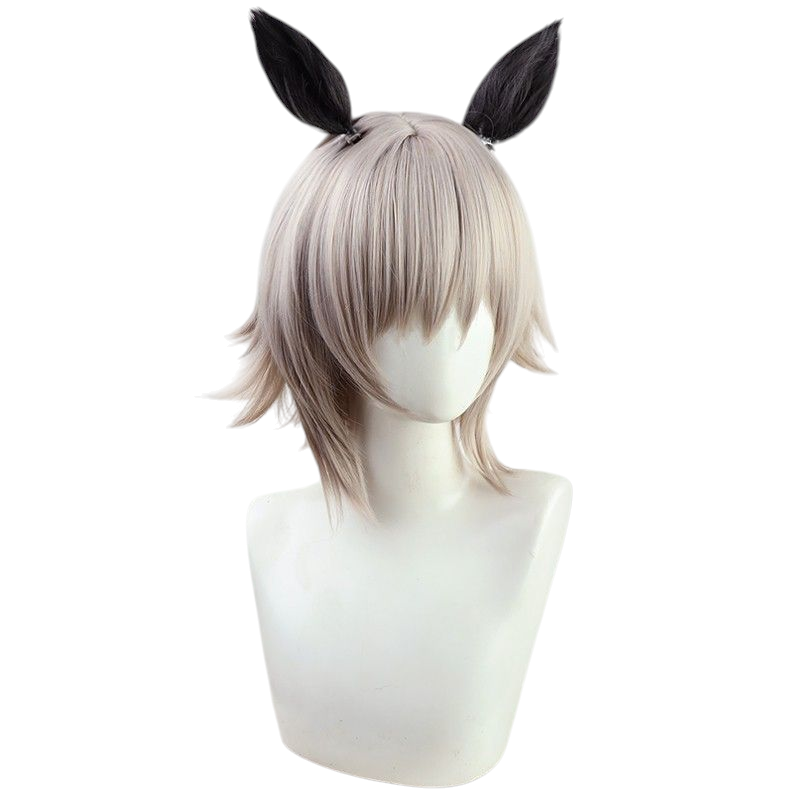 Light Gray Uma Musume Super Kawanami Cosplay Wig - Same Color Ears for Coastal Grace