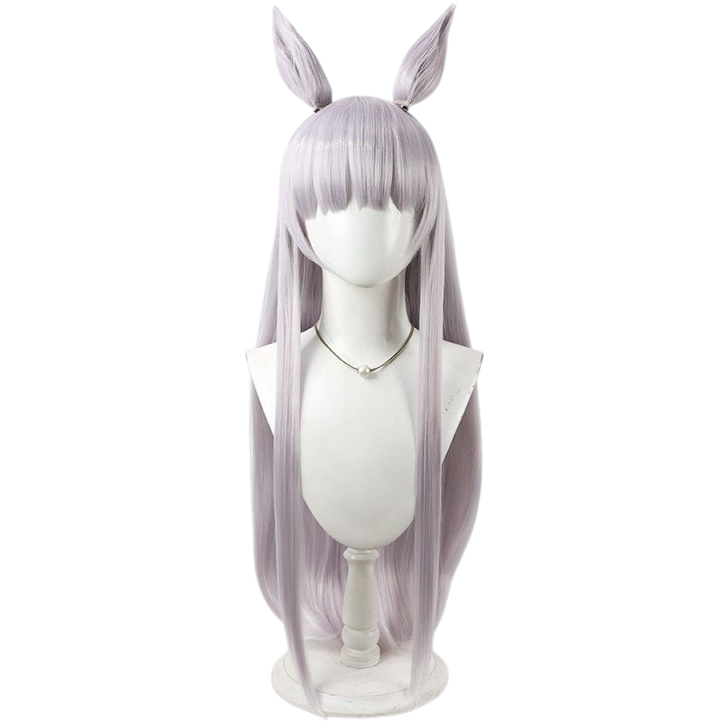Light Gray Uma Musume Gold Ship Cosplay Wig - Pale Purple Ears, Tail, and Scalp