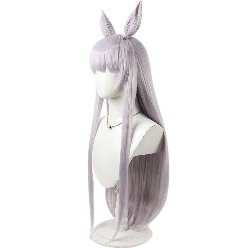 Light Gray Uma Musume Gold Ship Cosplay Wig - Pale Purple Ears, Tail, and Scalp