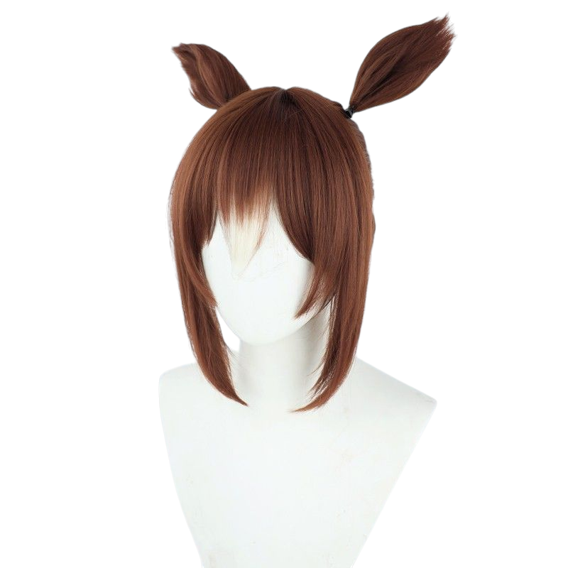 White Smoke Uma Musume Beautiful Posture Cosplay Wig - Brown Bun with Ears and Tail