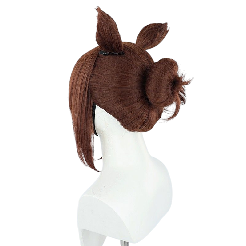 Lavender Uma Musume Beautiful Posture Cosplay Wig - Brown Bun with Ears and Tail