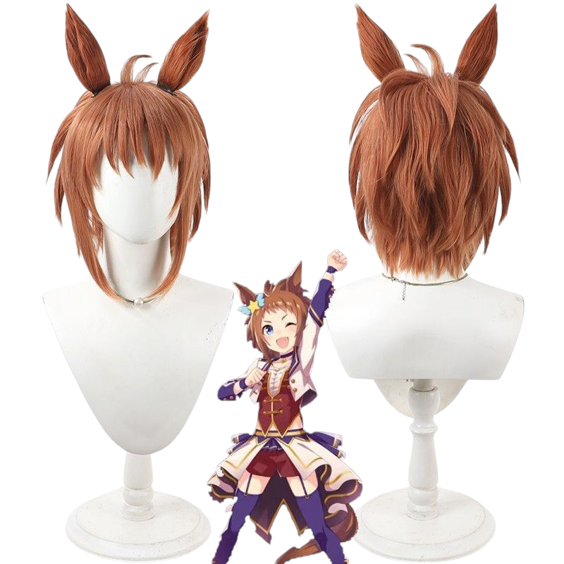 Saddle Brown Uma Musume Pretty Derby Biko Pegasus Cosplay Wig & Ears Set - Short Red/Orange Hair