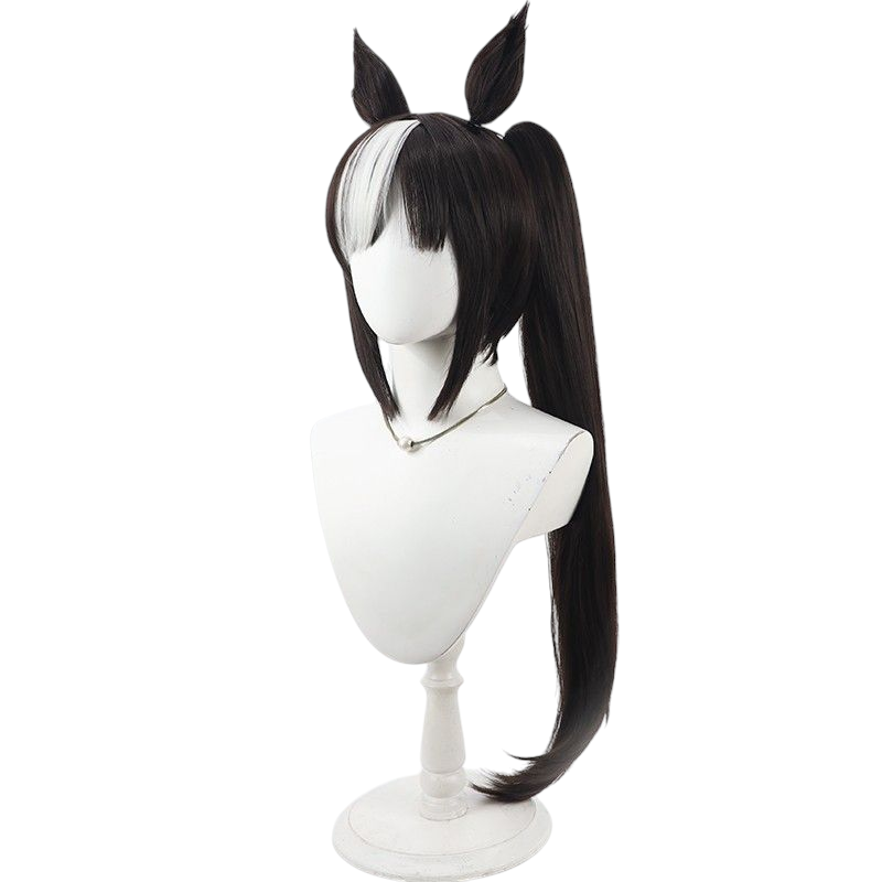 Light Gray Uma Musume Hokko Tarumae Swimsuit Cosplay Wig - Brown Split Ponytail