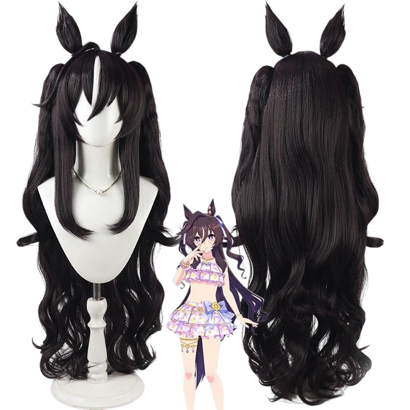 Light Gray Uma Musume Pretty Derby Satono Diamond Cosplay Set (Wig + Ears & Tail) - Summer Swimsuit / Casual Ver. Long Green Straight Hair