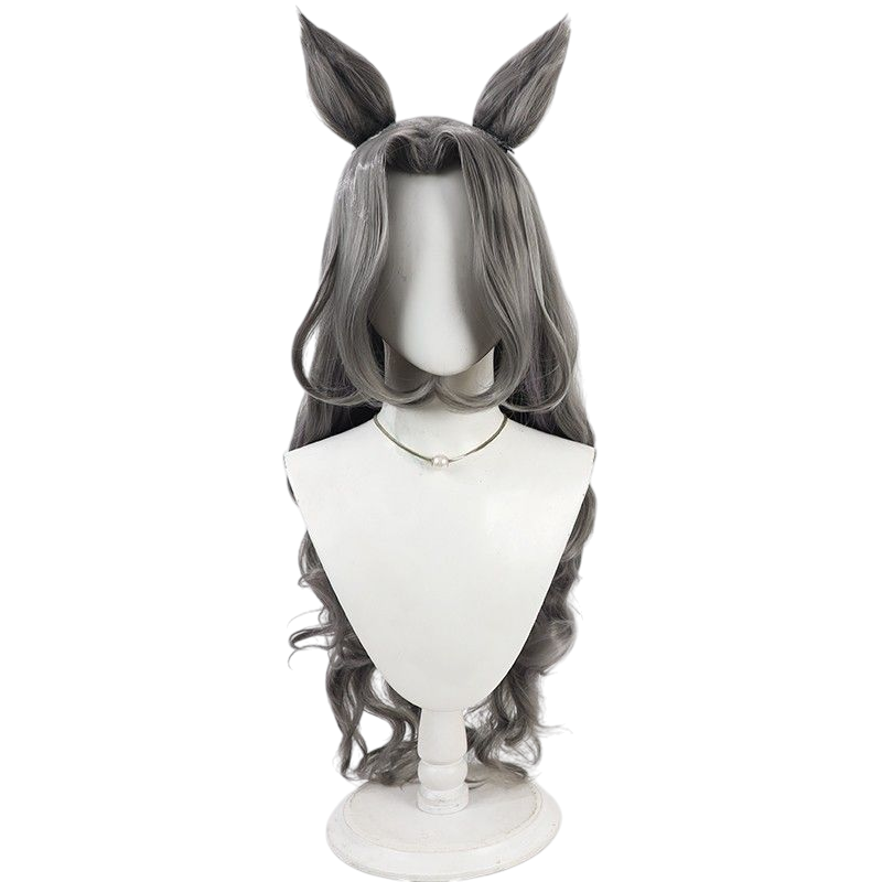 Dark Slate Gray Uma Musume Haisai Cosplay Wig - Scalp with White Highlights for Ice Queen