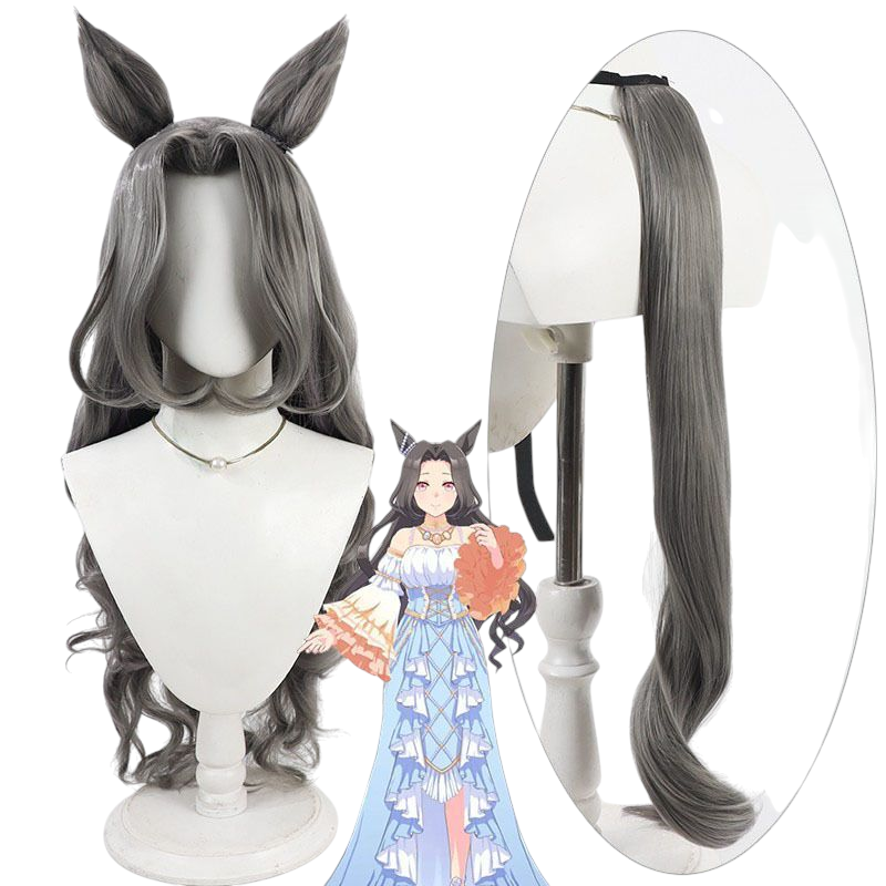 Light Gray Uma Musume Haisai Cosplay Wig - Scalp with White Highlights for Ice Queen