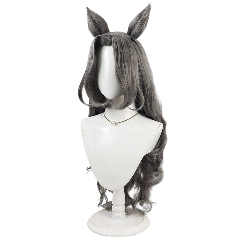 Light Gray Uma Musume Haisai Cosplay Wig - Scalp with White Highlights for Ice Queen