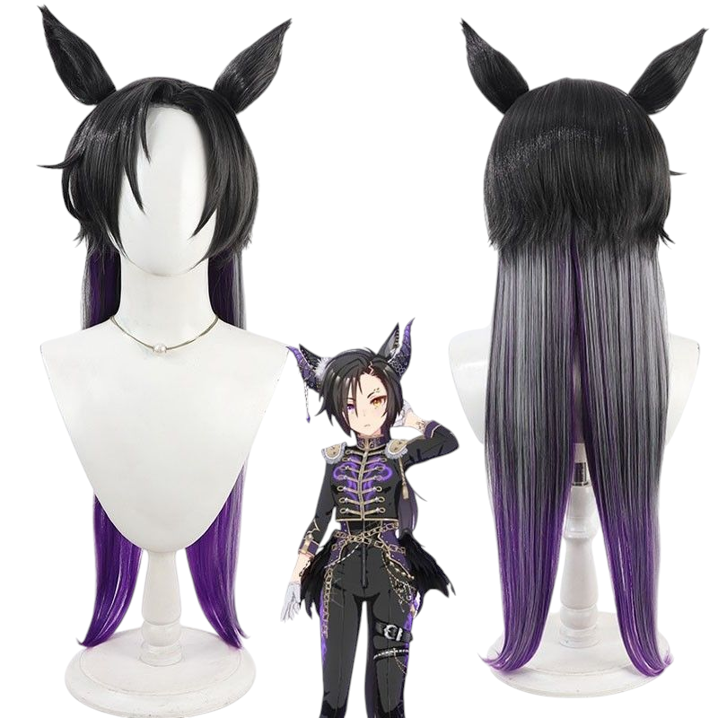 Dark Slate Gray Uma Musume Tawara Daanda Cosplay Wig - Scalp with Multi-Color Tail