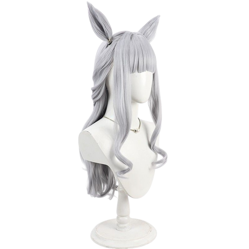 Light Gray Uma Musume Gold Ship Swim Cosplay Wig - Loose Hair for Beach Look
