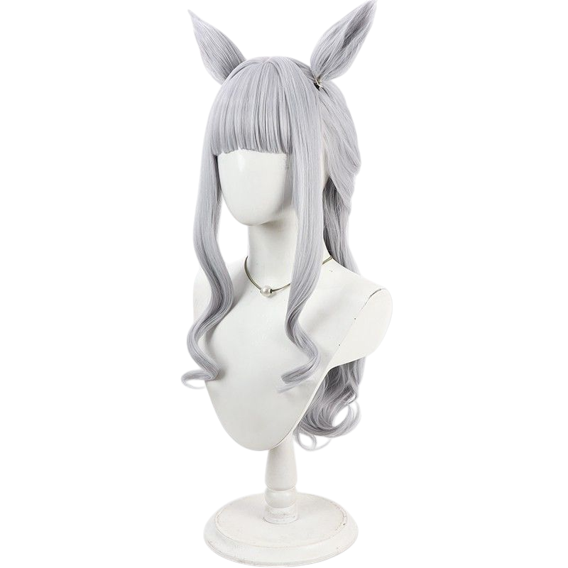 Light Gray Uma Musume Gold Ship Swim Cosplay Wig - Loose Hair for Beach Look