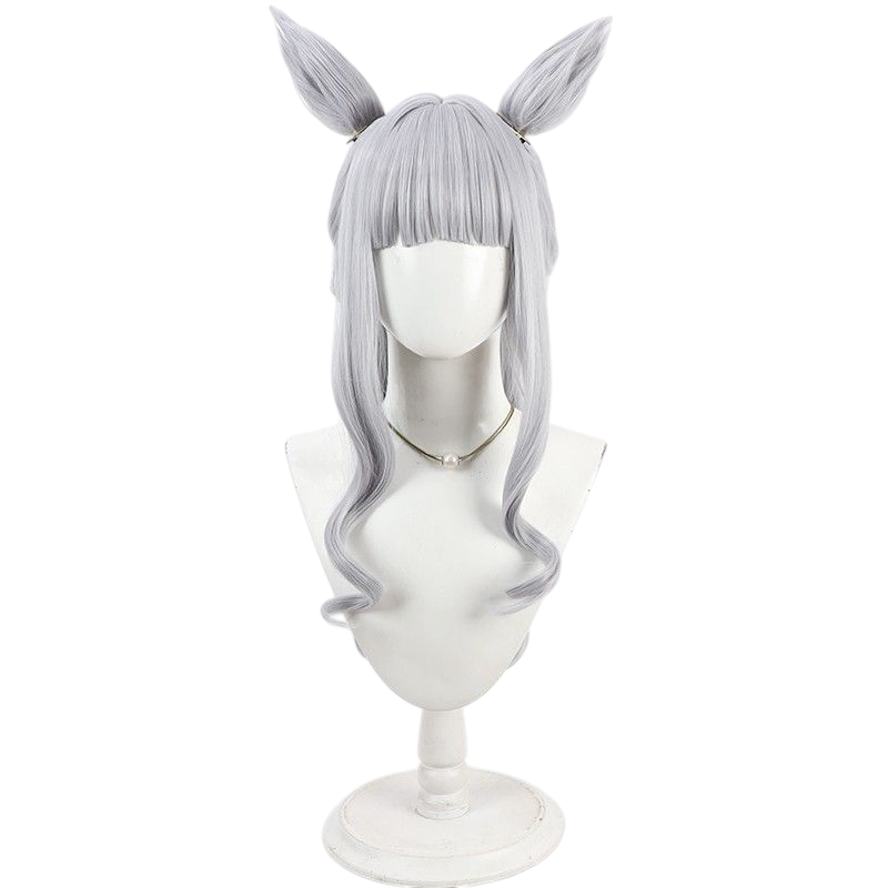Light Gray Uma Musume Gold Ship Swim Cosplay Wig - Loose Hair for Beach Look