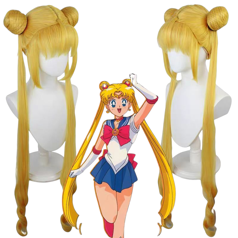 Goldenrod Sailor Moon Usagi Premium High-Temp Silk Odango Bun Wig Set