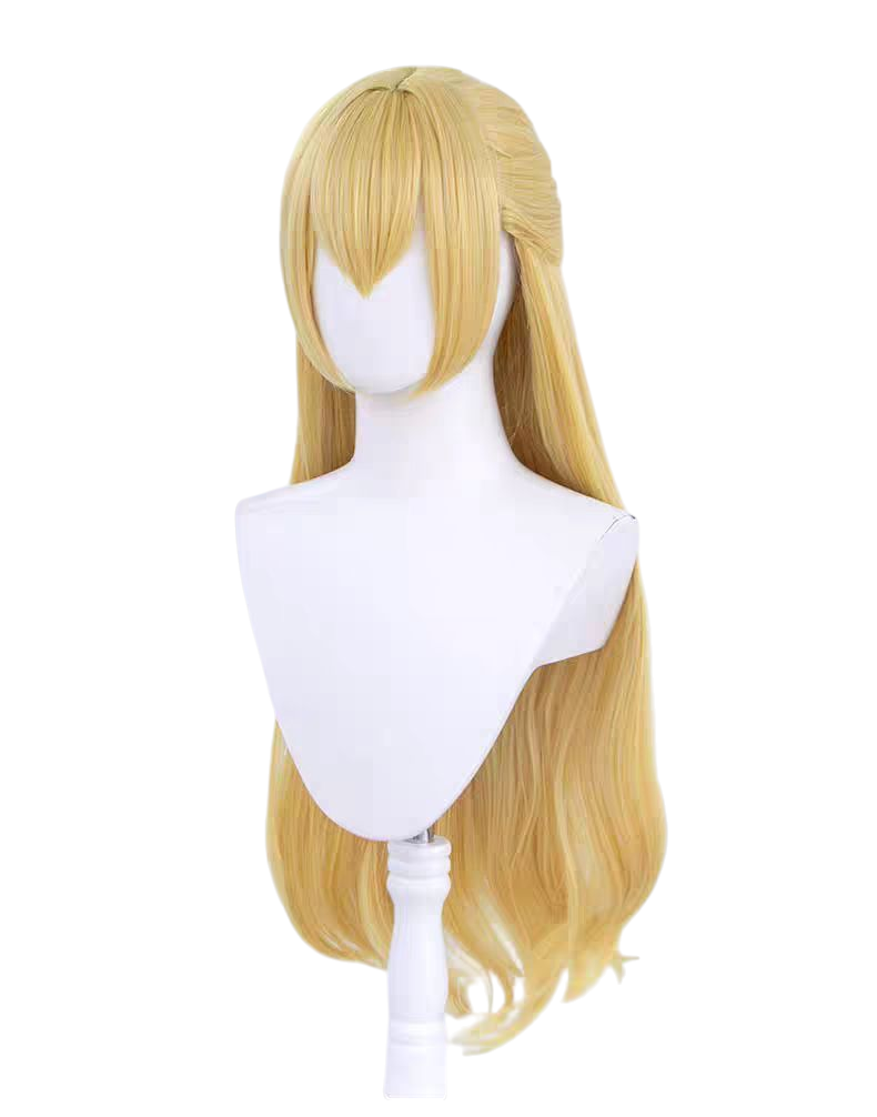 Lavender Sailor Moon Sailor Venus Minako Aino Golden Long Curly Cosplay Wig with Red Bow
