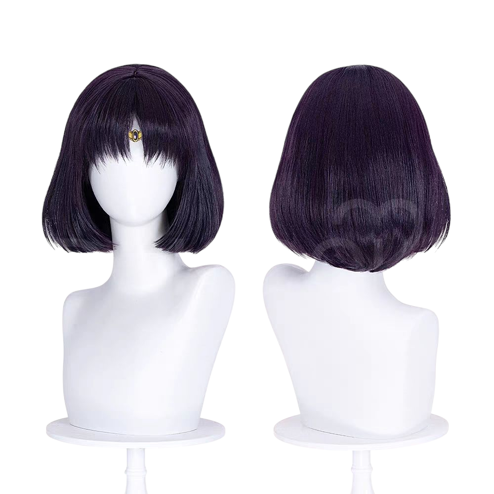 Lavender Sailor Moon Sailor Saturn Hotaru Tomoe Purple Black Bob Cosplay Wig (35cm Skin Top) Sailor Moon