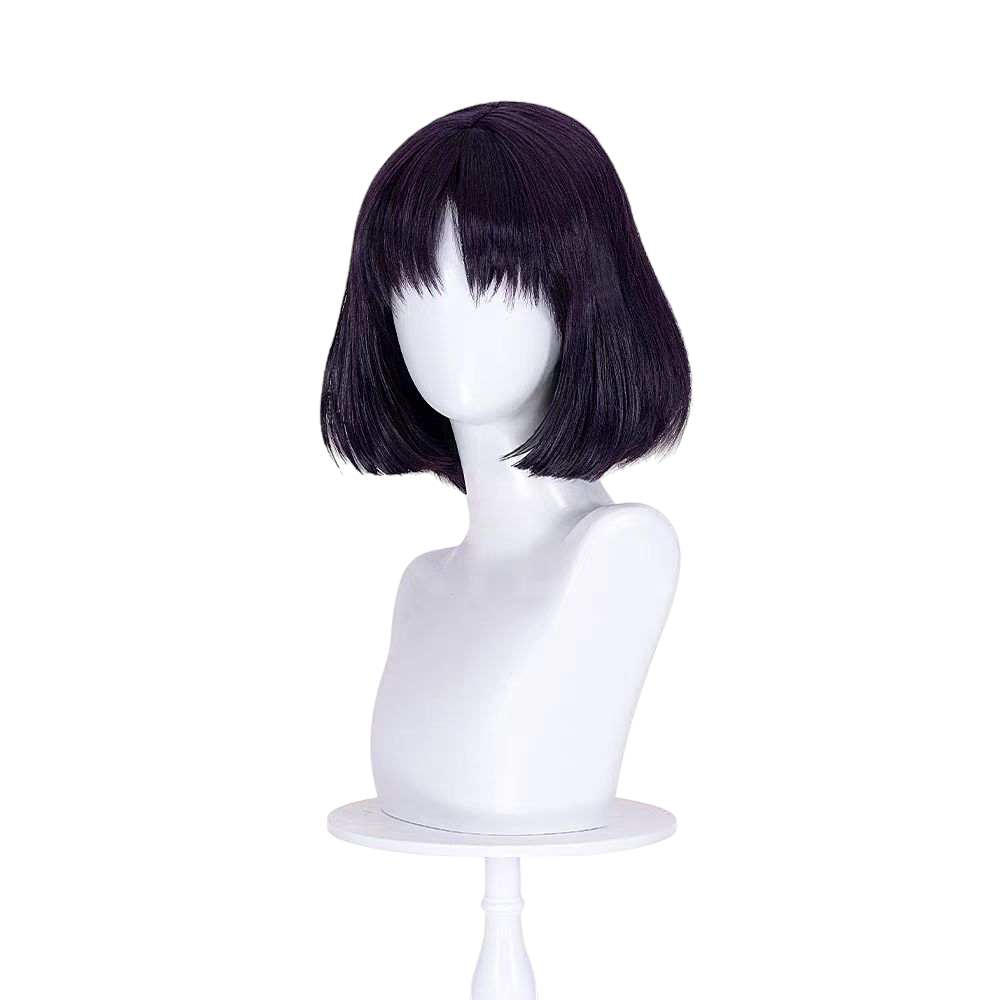 Lavender Sailor Moon Sailor Saturn Hotaru Tomoe Purple Black Bob Cosplay Wig (35cm Skin Top) Sailor Moon