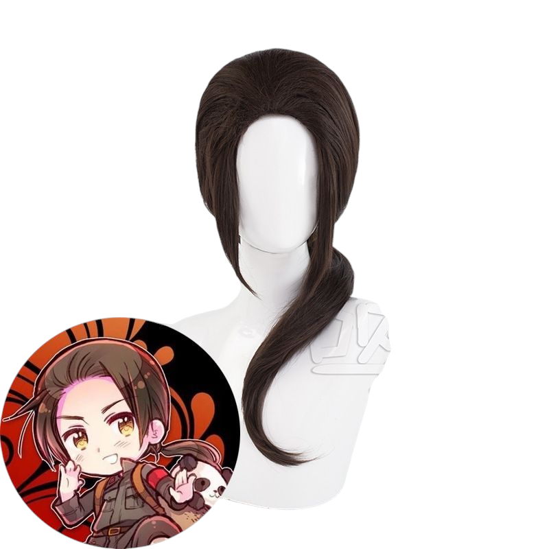 Black Hetalia APH Yao Wang (China) Dark Brown Cosplay Wig with Ponytail
