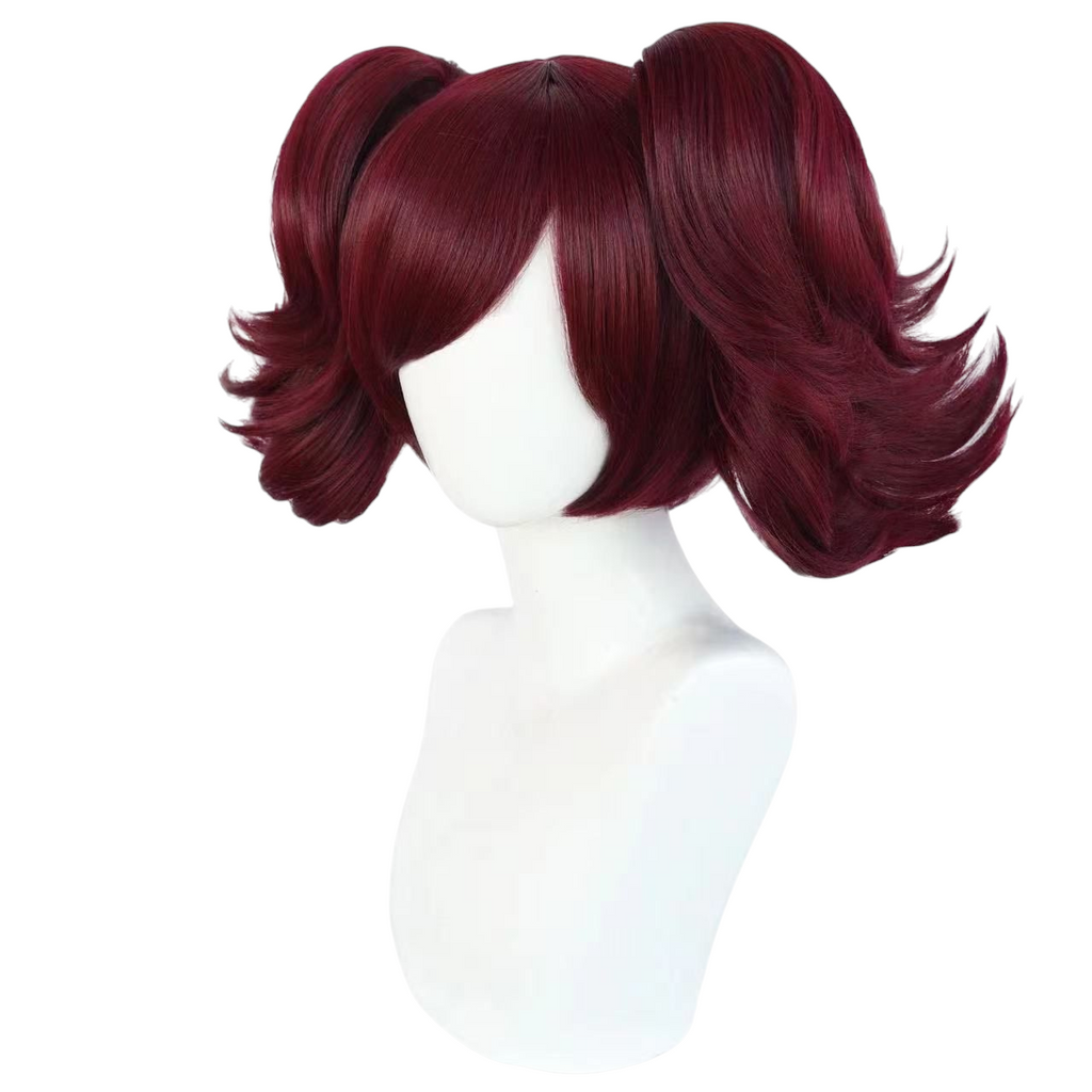Dark Slate Gray Black Butler Mey-Rin Cosplay Wig - Wine Red Pigtails with Skin Top