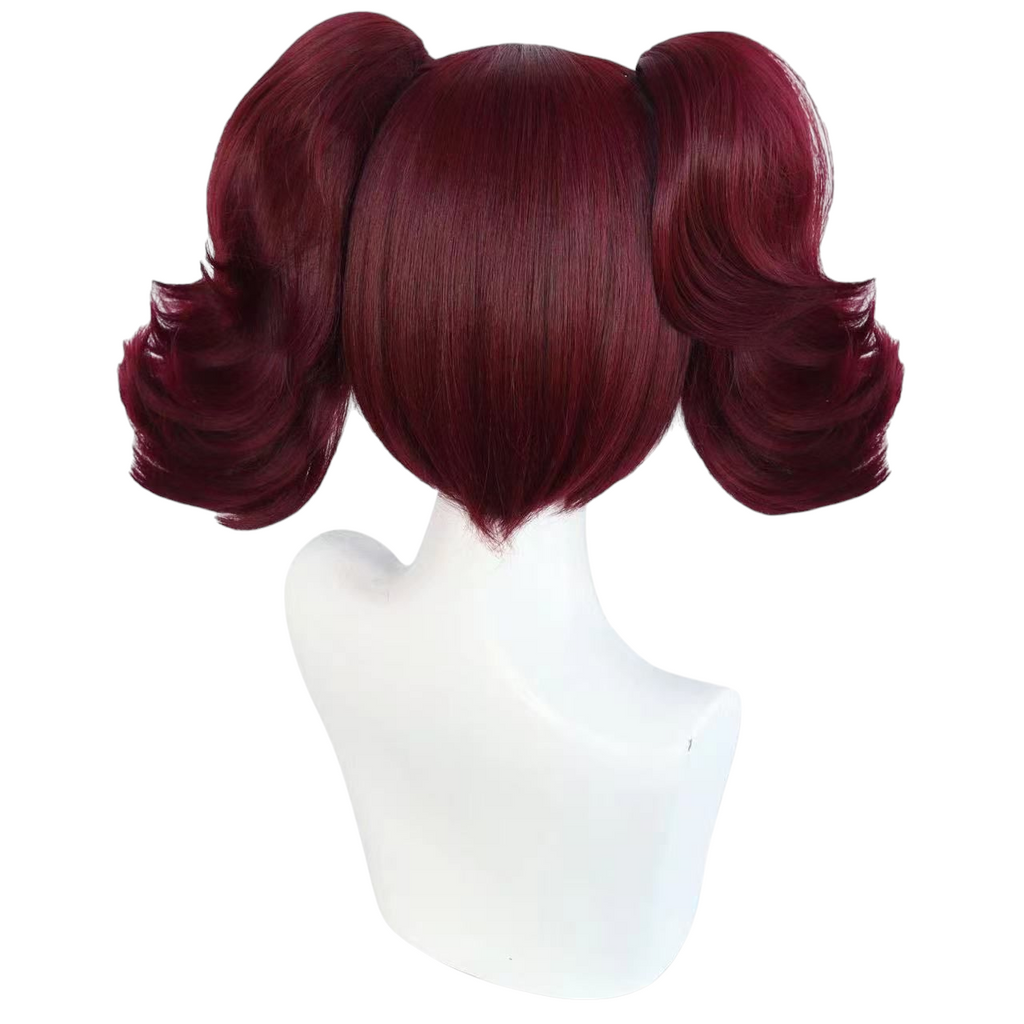Dark Slate Gray Black Butler Mey-Rin Cosplay Wig - Wine Red Pigtails with Skin Top