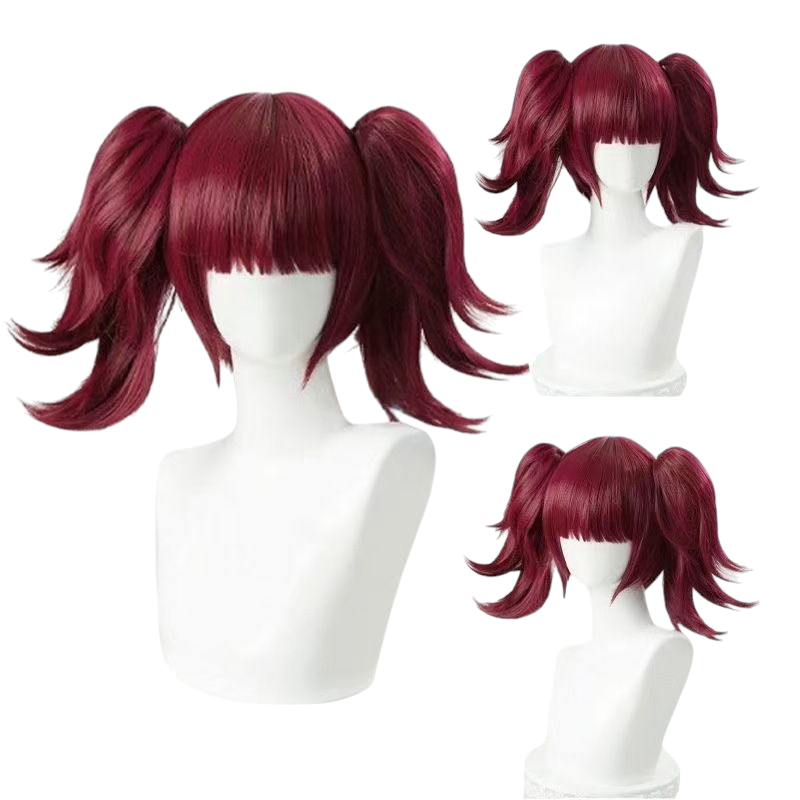 Saddle Brown Black Butler Mey-Rin Cosplay Wig - Wine Red Pigtails with Skin Top