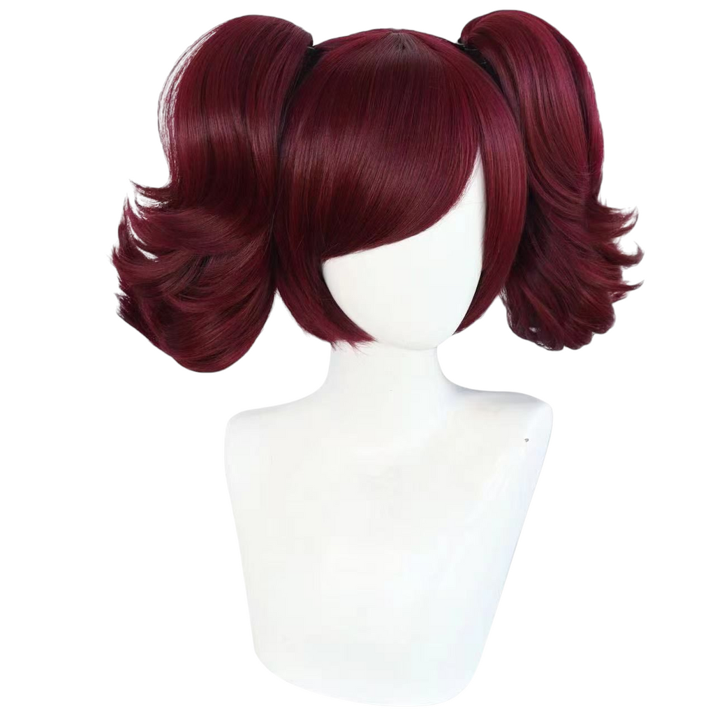 Dark Slate Gray Black Butler Mey-Rin Cosplay Wig - Wine Red Pigtails with Skin Top