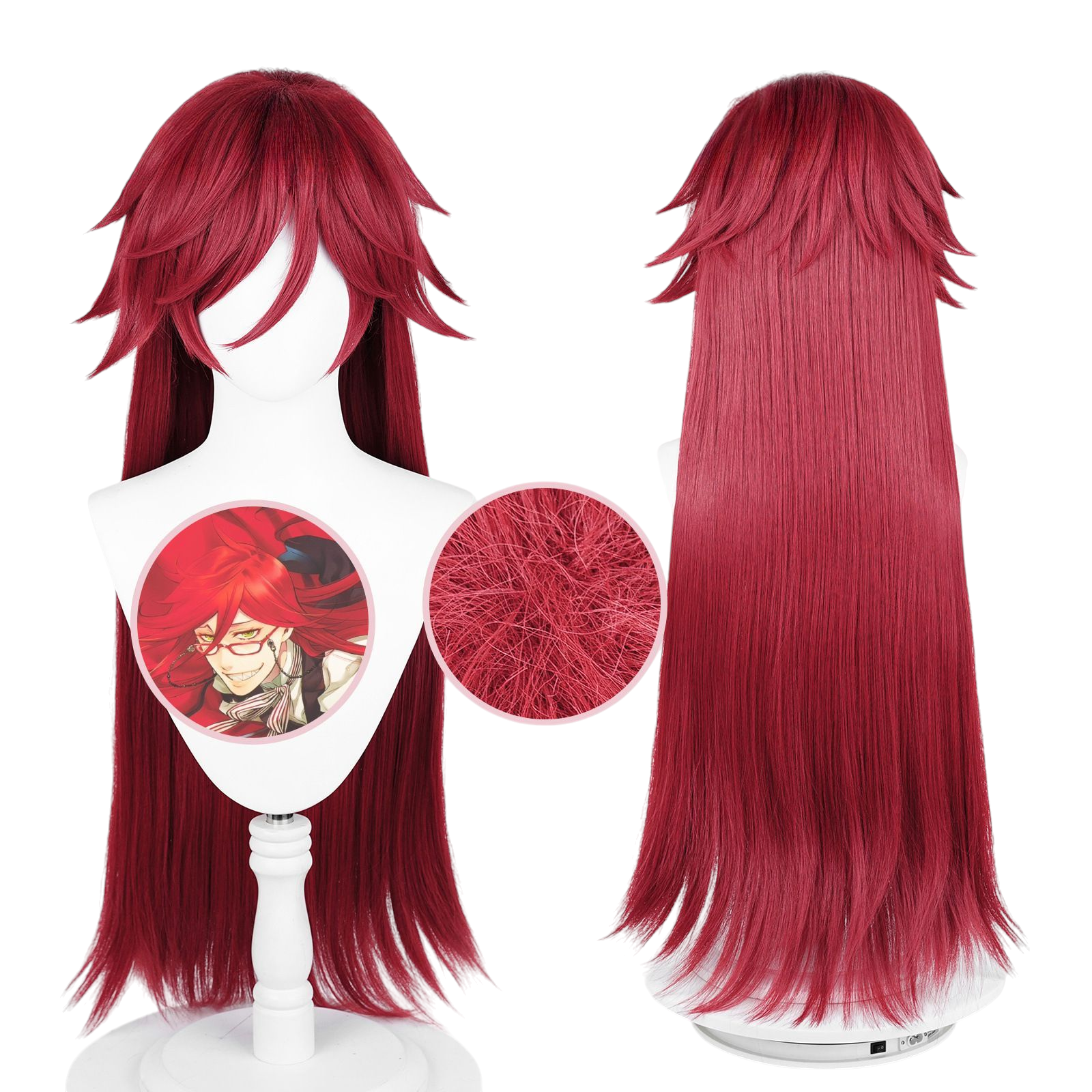 Brown Black Butler Grell Sutcliff Cosplay Wig - Dark Red Long Hair