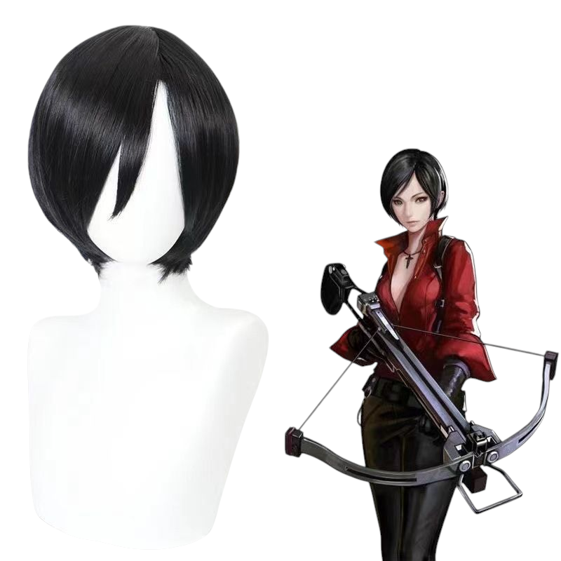Lavender Resident Evil Ada Wong Cosplay Wig - 32cm Black Bob with Face Framing