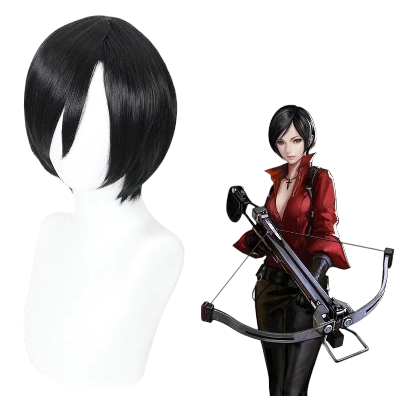 White Smoke Resident Evil Ada Wong Cosplay Wig - 32cm Black Bob with Face Framing