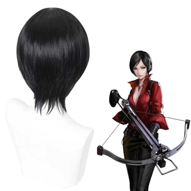Dark Slate Gray Resident Evil Ada Wong Cosplay Wig - 32cm Black Bob with Face Framing