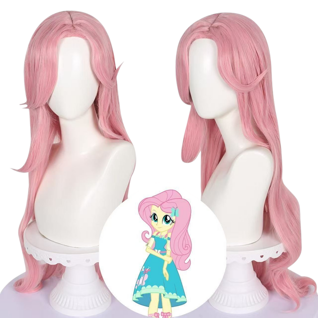 Light Gray My Little Pony Fluttershy Cosplay Wig - Soft Pink Long Wavy Hair