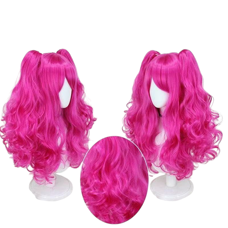 Violet Red My Little Pony Pinkie Pie Rose-Red Pigtail Cosplay Wig (Skin Top)