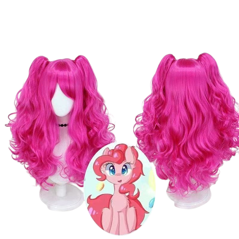Violet Red My Little Pony Pinkie Pie Rose-Red Pigtail Cosplay Wig (Skin Top)