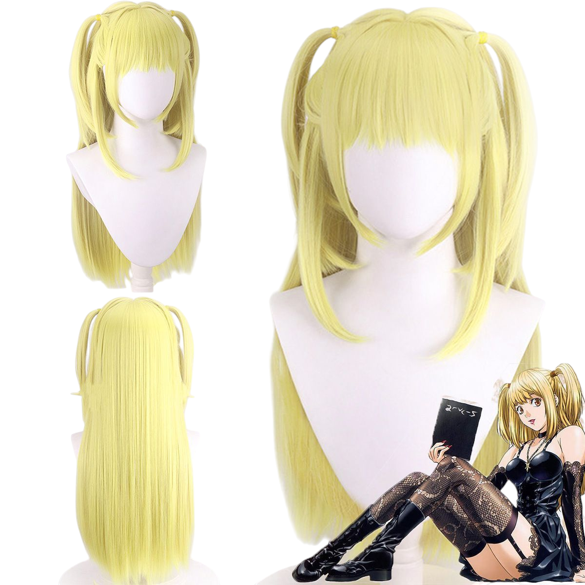 Wheat Death Note Misa Amane Cosplay Wig - Golden Blonde Pigtails