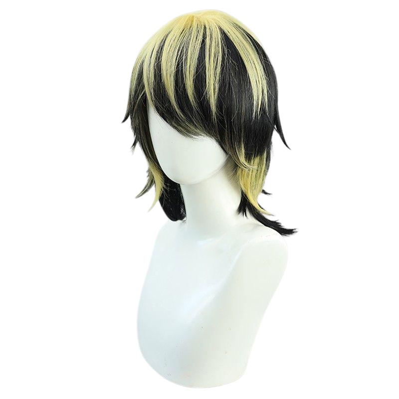 Dark Slate Gray Kazutora Hanemiya Cosplay Wig | Tokyo Revengers (Black & Yellow Highlights)