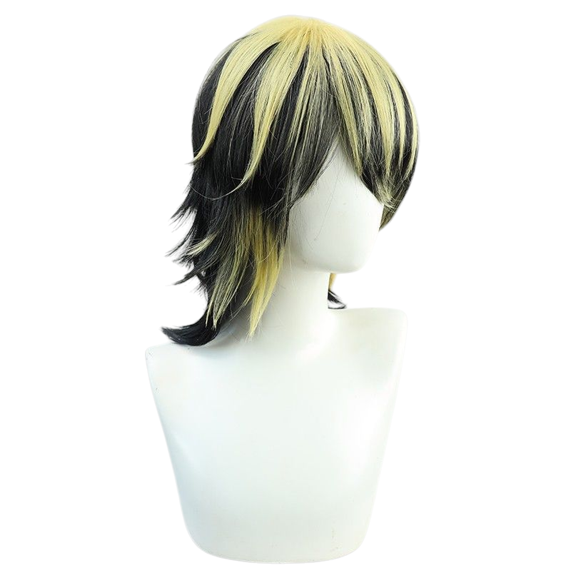 Dark Slate Gray Kazutora Hanemiya Cosplay Wig | Tokyo Revengers (Black & Yellow Highlights)