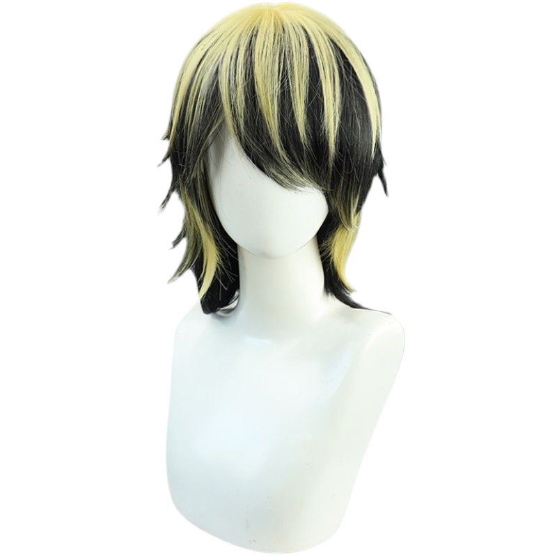 Dark Slate Gray Kazutora Hanemiya Cosplay Wig | Tokyo Revengers (Black & Yellow Highlights)