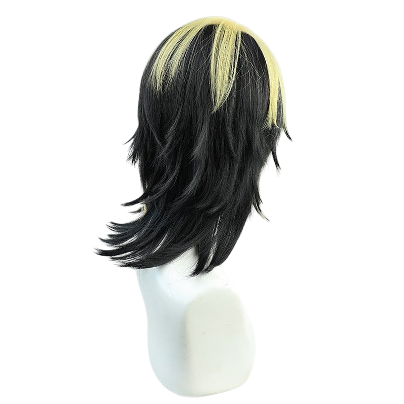 Dark Slate Gray Kazutora Hanemiya Cosplay Wig | Tokyo Revengers (Black & Yellow Highlights)