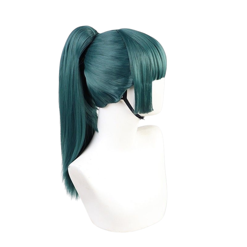 Dark Slate Gray Jujutsu Kaisen Maki Zenin Cosplay Wig - Green Ponytail Clip