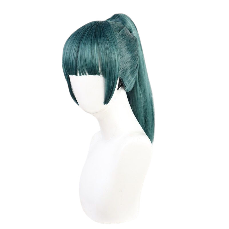 Dark Slate Gray Jujutsu Kaisen Maki Zenin Cosplay Wig - Green Ponytail Clip