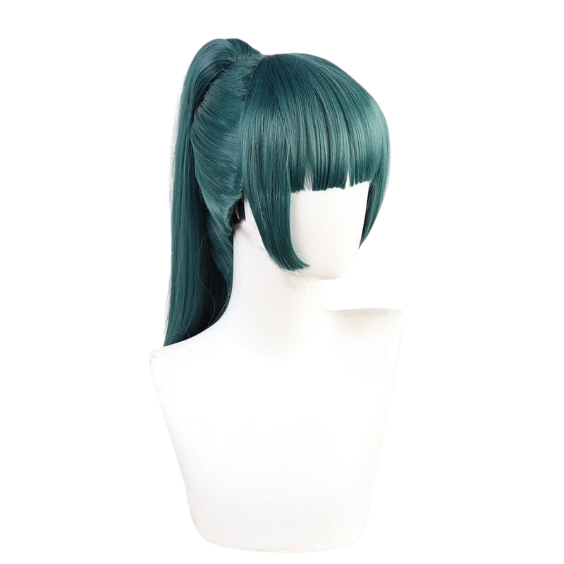White Smoke Jujutsu Kaisen Maki Zenin Cosplay Wig - Green Ponytail Clip